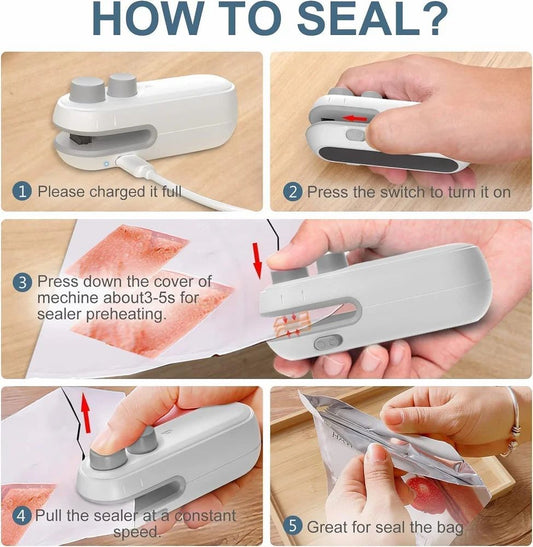 Portable Mini Sealing Machine 2 in 1 USB Rechargeable.